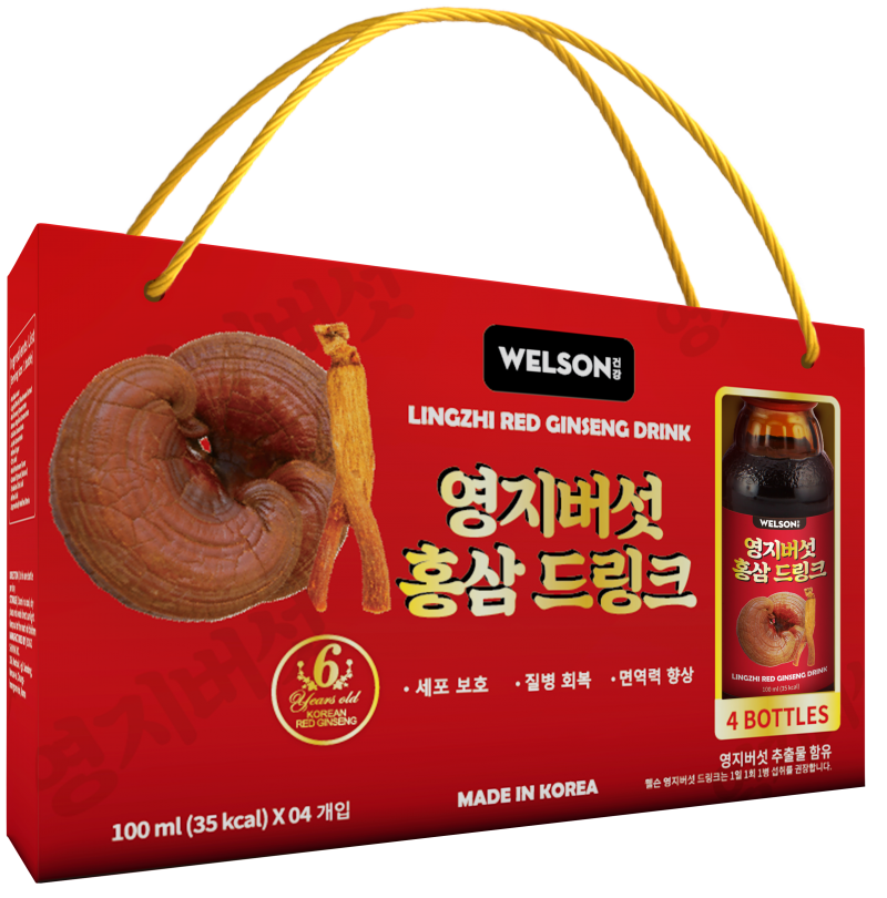 Nước Uống Linh Chi Hồng Sâm Hàn Quốc Welson Lingzhi Red Gingseng Hộp 4 chai x 100ml